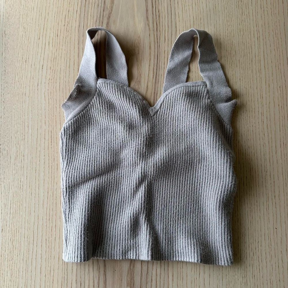 Abercrombie & Fitch Light Taupe Ribbed Cropped Tank